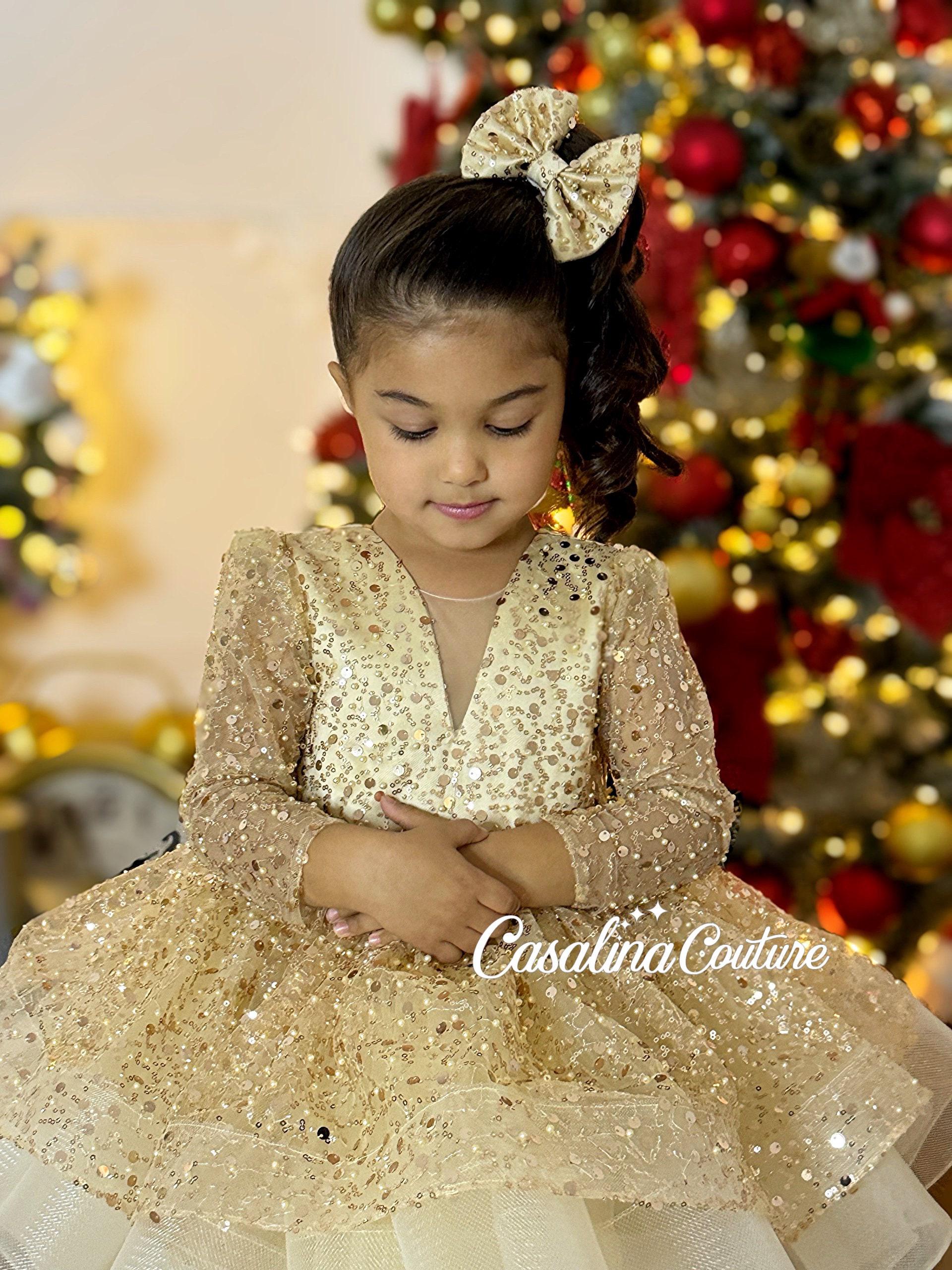 Gold Sequin Baby Girl Dress: Handmade Princess Outfit