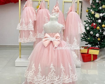 Bianca-jurk roze/roze verjaardag tutu-jurk/verjaardagsjurk meisje/verjaardagsoutfit/roze babymeisjesjurk/kanten jurk meisjes/roze kanten jurk