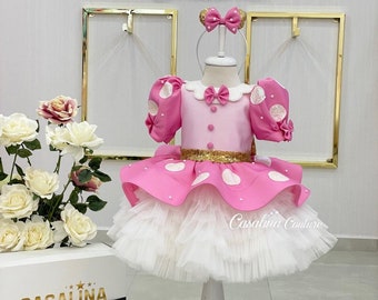 Vestido minnie vs2. Vestido de niña de Minnie Mouse. Vestido de cumpleaños de minnie mouse. Vestido de Minnie con brillos y perlas.