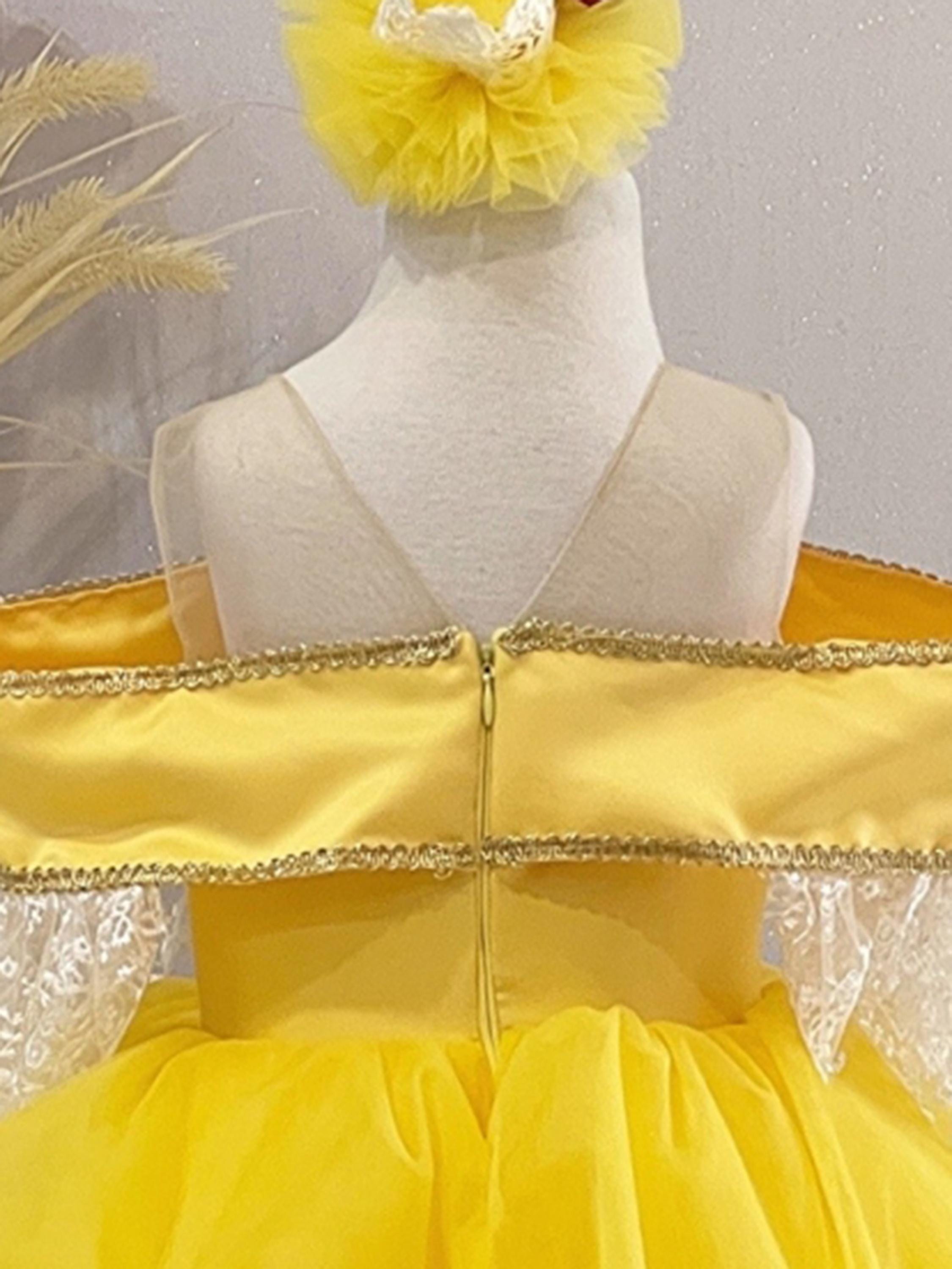 Prinzessin Belle Kostüm Für Mädchen – Paillettenkleid Mit Tüll, Größe 6 Jahre, Inklusive Zubehör