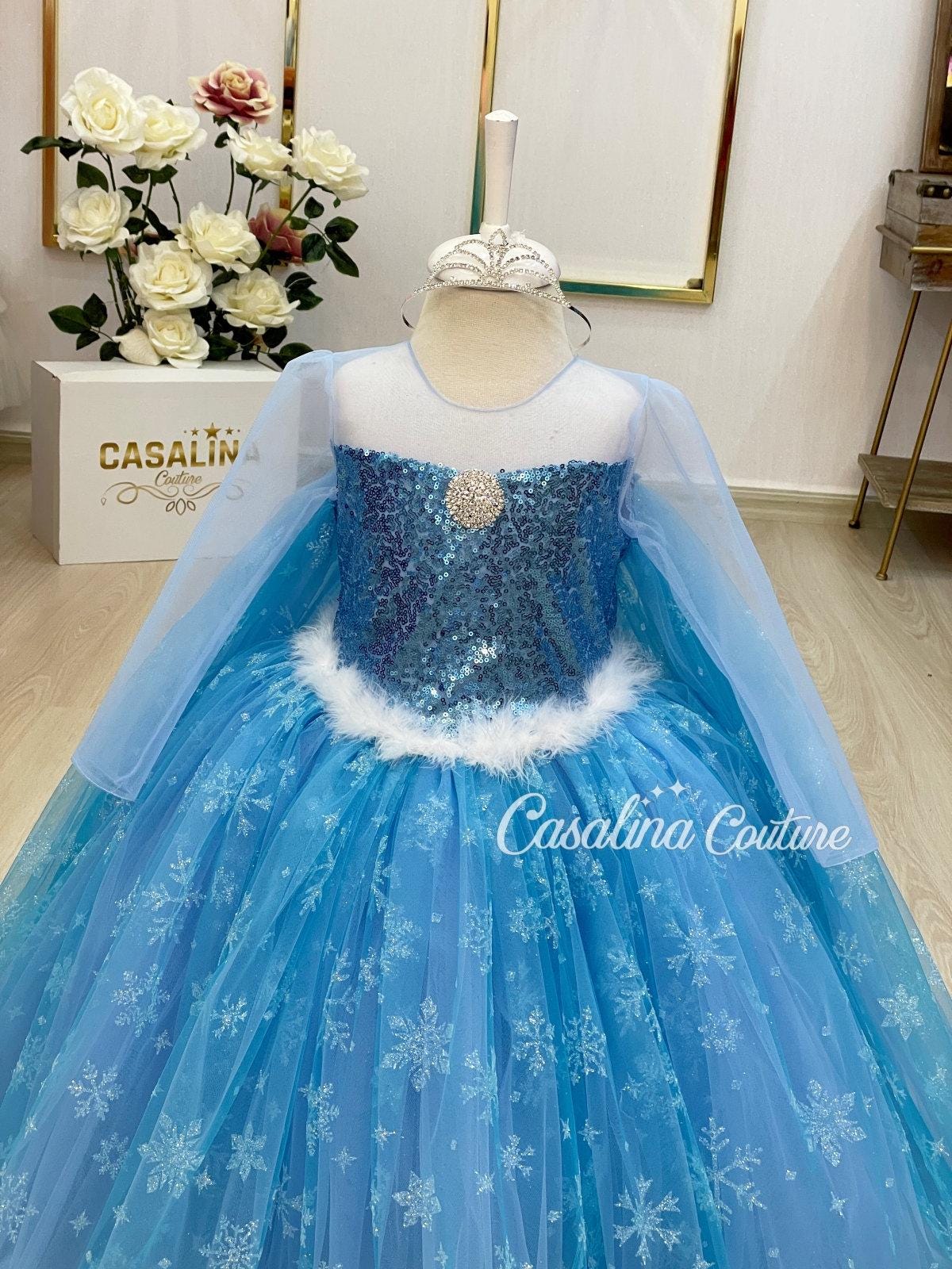 blue sequin elsa dress Disney Frozen Elsa Dress Blue Sparkle Sequin Long Sleeve SM MD Kids Costume