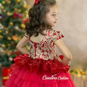 Vestido de niña rojo y dorado vestido rojo para niños Etsy México