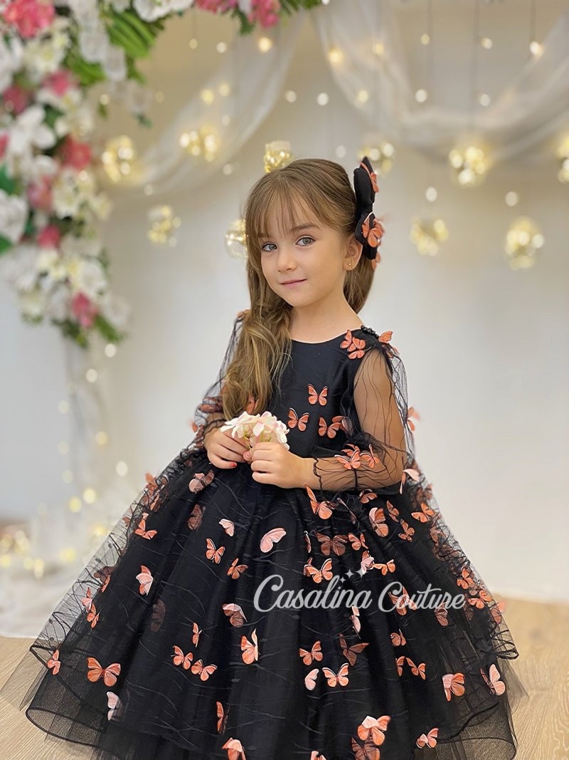 Any Kids Presents Dno353 Exclusive Designer Kidswear Butterfly Net Work  Handwork Gown Catalog Wholesaler