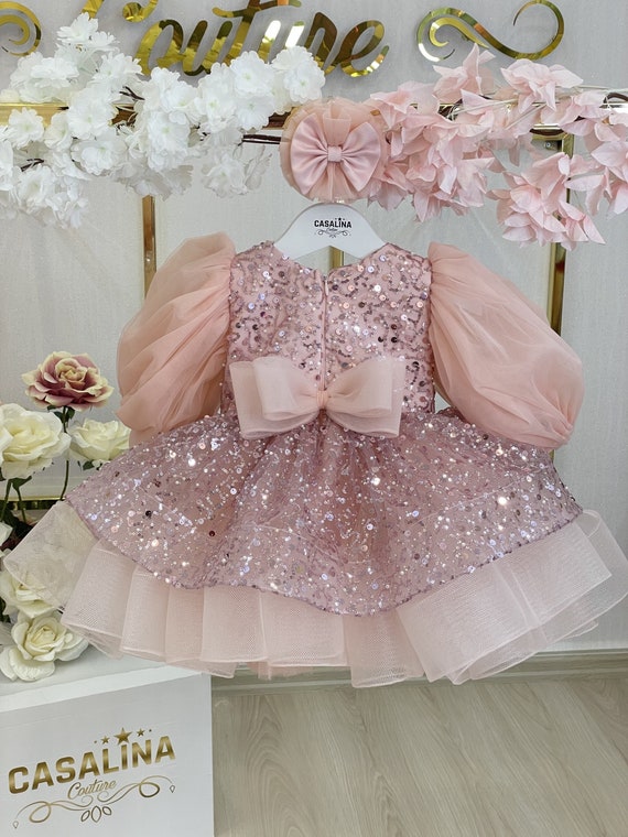Kylee Dress Blush. Knee length Blush Sequin Fabric Baby Girl Dress. Toddler Baby Girl Dress. Blush Fluffy Glittery Tutu Flower Girl Dress Etsy Canada