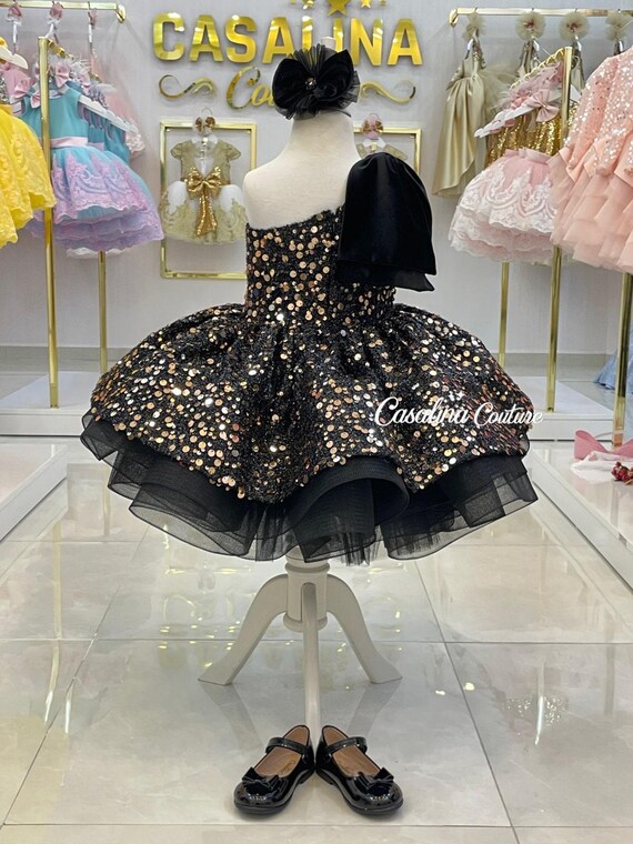 Krista Dress. Black sparkly dress for baby girl, Black baby girl dress for birthday, Black toddler dress, Black birthday party dress