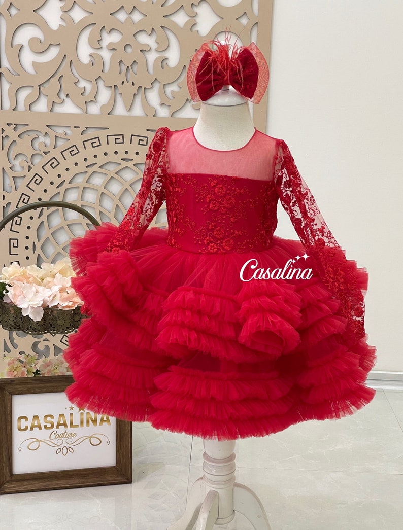 Jessica Dress. Red Baby Girl Dress. Big Bow Long Sleeve Flower Etsy