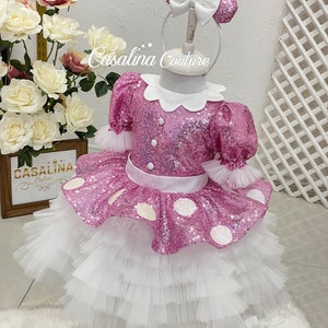 Minnie sequin dress, pink Minnie costume, toddler Minnie dress, Minnie glitter dress, Pink Minnie theme dress, Pink Minnie birthday outfit