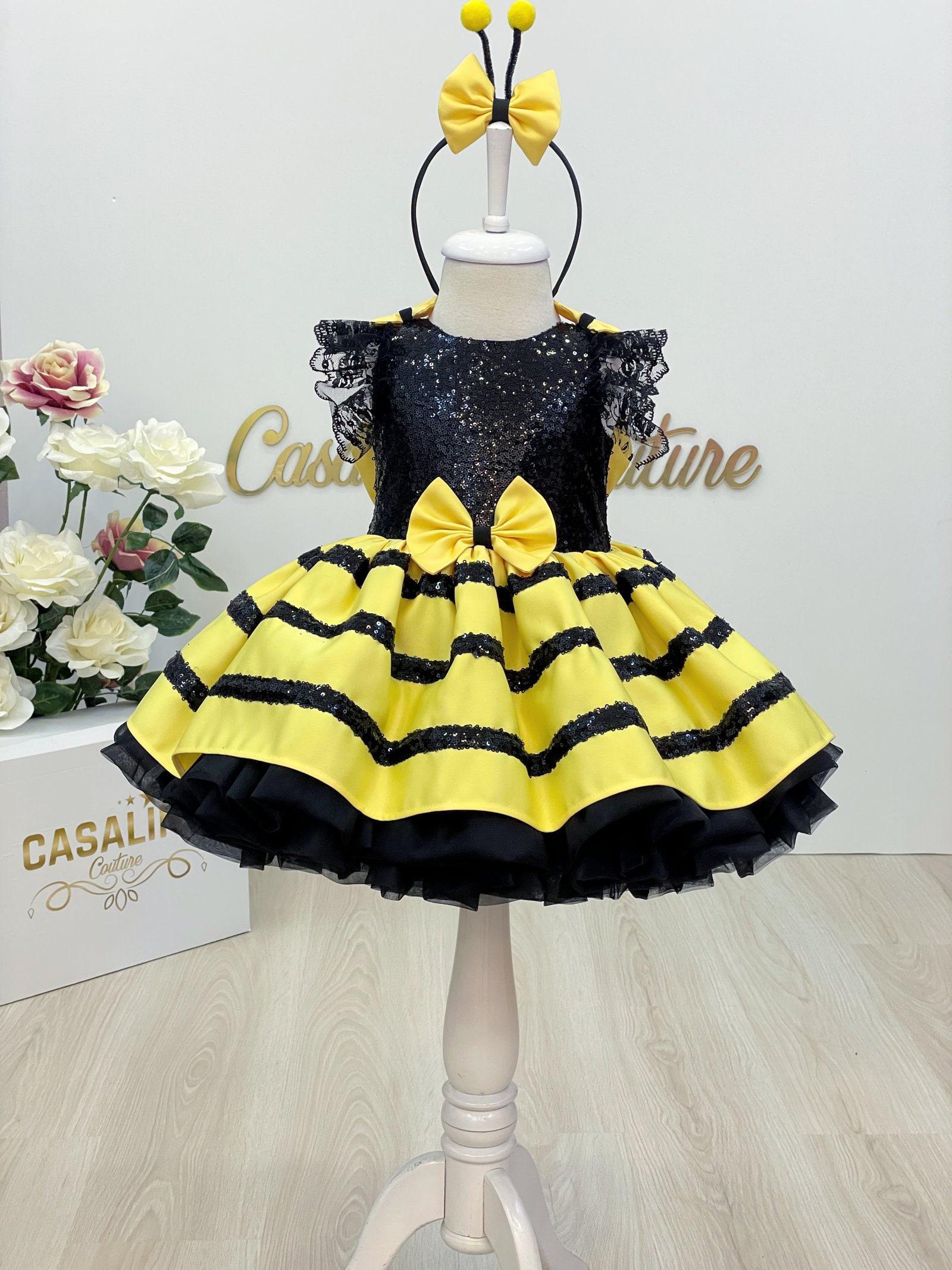 Baby Girl Bee Dress: Sequin Bumblebee Costume, Birthday Outfit - Etsy