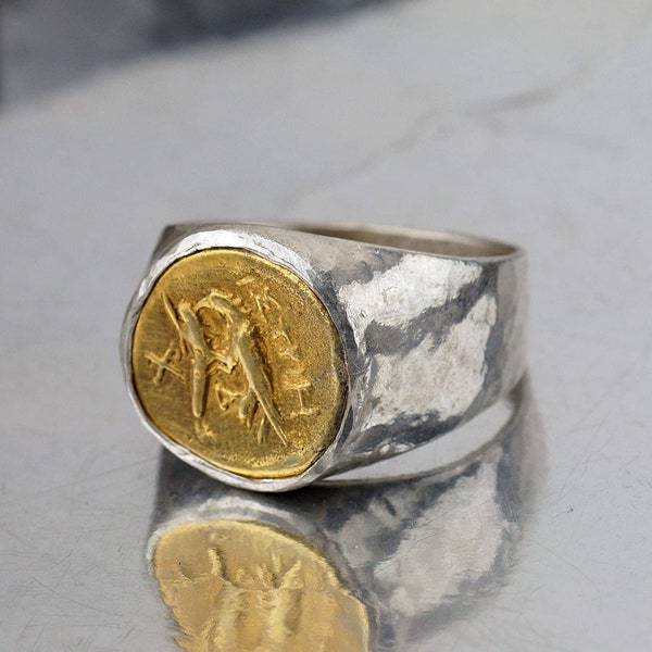 Free Sizing 925 Silver Roman Art Handcrafted American Eagle Coin Signet Unisex Men's Ring Handmade Artisan Jewelry By Makeitbylove