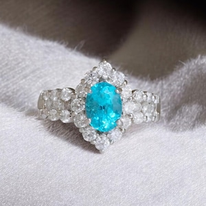 Paraiba Tourmaline Ring, Oval Paraiba Engagement Ring, Neon Blue Gemstone Ring, Luxury Paraiba Jewelry Gift for Her, Handmade Ring