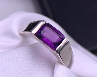 Emerald Cut Amethyst Ring: 925 Sterling Silver, Promise Ring