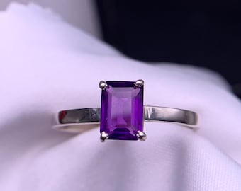 Emerald Cut Amethyst Ring: 925 Sterling Silver, Handmade