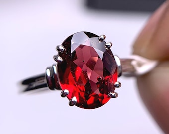 Oval Red Garnet Ring | Vintage Sterling Silver January Birthstone