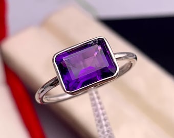 Emerald Cut Amethyst Ring: 925 Sterling Silver, Handmade