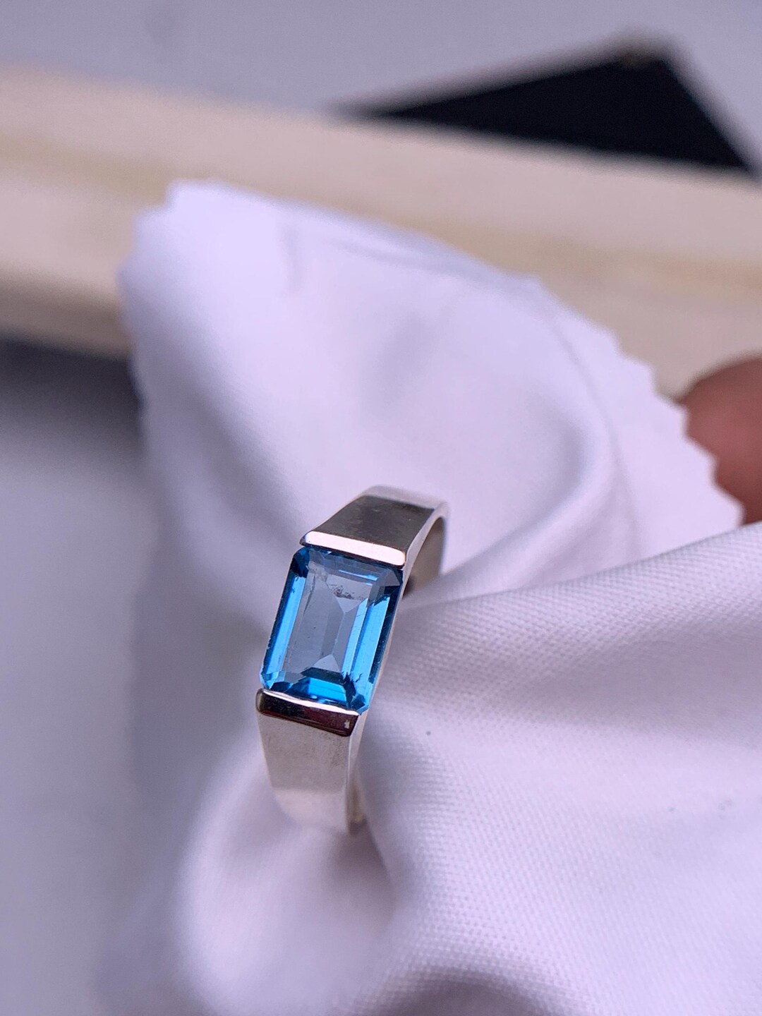 Swiss Blue Topaz Ring: Emerald Cut Sterling Silver Birthstone - Etsy