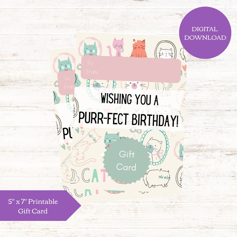 Happy Birthday Gift Card | Cat Lovers Gift | Printable Gift Card ...