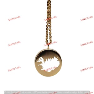 Colgante con el mapa de Islandia - 24 mm redondo, plata de ley bañada en oro de 14 k, joyería personalizada del país