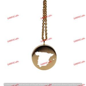 Colgante con el mapa de España - 24 mm redondo, plata de ley bañada en oro de 14 k, joyería personalizada de cada país.