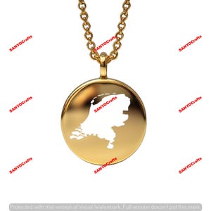 Netherlands Map Pendant - 24mm Round, 14k Gold Plated Sterling Silver, Custom Country Jewelry