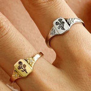 Anillo de flores de nacimiento múltiple, anillo de flores de nacimiento con ramo, anillo de flores familiares grabado, anillo de ramo, regalo de cumpleaños para mamá abuela, regalo para ella