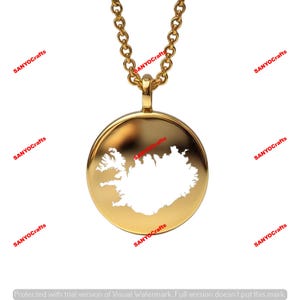 Pendentif carte de l'Islande - 24 mm rond, argent sterling plaqué or 14 carats, bijoux de pays personnalisés