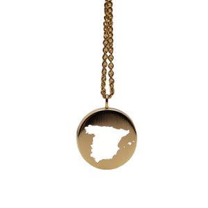 Spanien Karte Anhänger - 24 mm rund, 14k vergoldetes Sterling Silber, Custom Country Schmuck