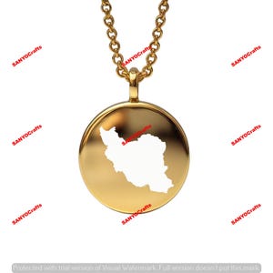 Pendentif carte de l'Iran - 24 mm rond, argent sterling plaqué or 14 carats, bijoux de pays personnalisés
