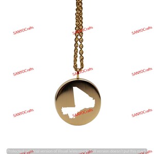 Pendentif carte du Mali - 24 mm rond, argent sterling plaqué or 14 carats, bijoux de pays personnalisés