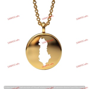 Pendentif carte de l'Albanie - 24 mm rond, argent sterling plaqué or 14 carats, bijoux de pays personnalisés