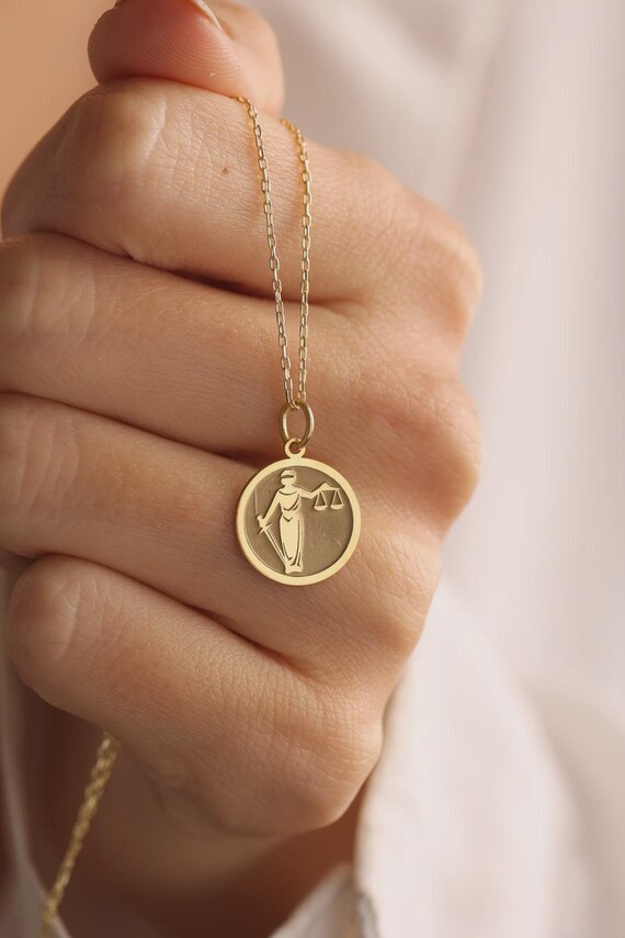 Gold Plated Sterling Silver Lady Justice Necklace: Personalized