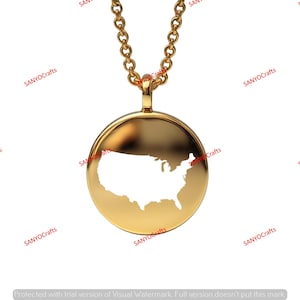 USA Map Anhänger - 24 mm rund, 14k vergoldetes Sterling Silber, Custom Country Schmuck