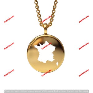 Frankreich Map Anhänger - 24 mm rund, 14k vergoldetes Sterling Silber, Custom Country Schmuck