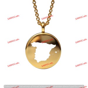 Spanien Karte Anhänger - 24 mm rund, 14k vergoldetes Sterling Silber, Custom Country Schmuck