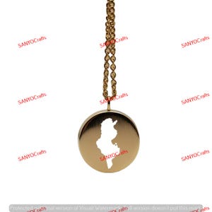 Pendentif carte de la Tunisie - 24 mm rond, argent sterling plaqué or 14 carats, bijoux de pays personnalisés