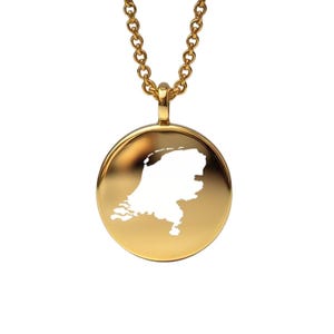 Pendentif carte des Pays-Bas - 24 mm rond, argent sterling plaqué or 14 carats, bijoux de pays personnalisés