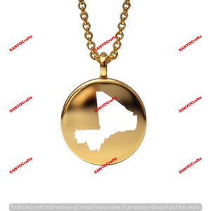 Pendentif carte du Mali - 24 mm rond, argent sterling plaqué or 14 carats, bijoux de pays personnalisés