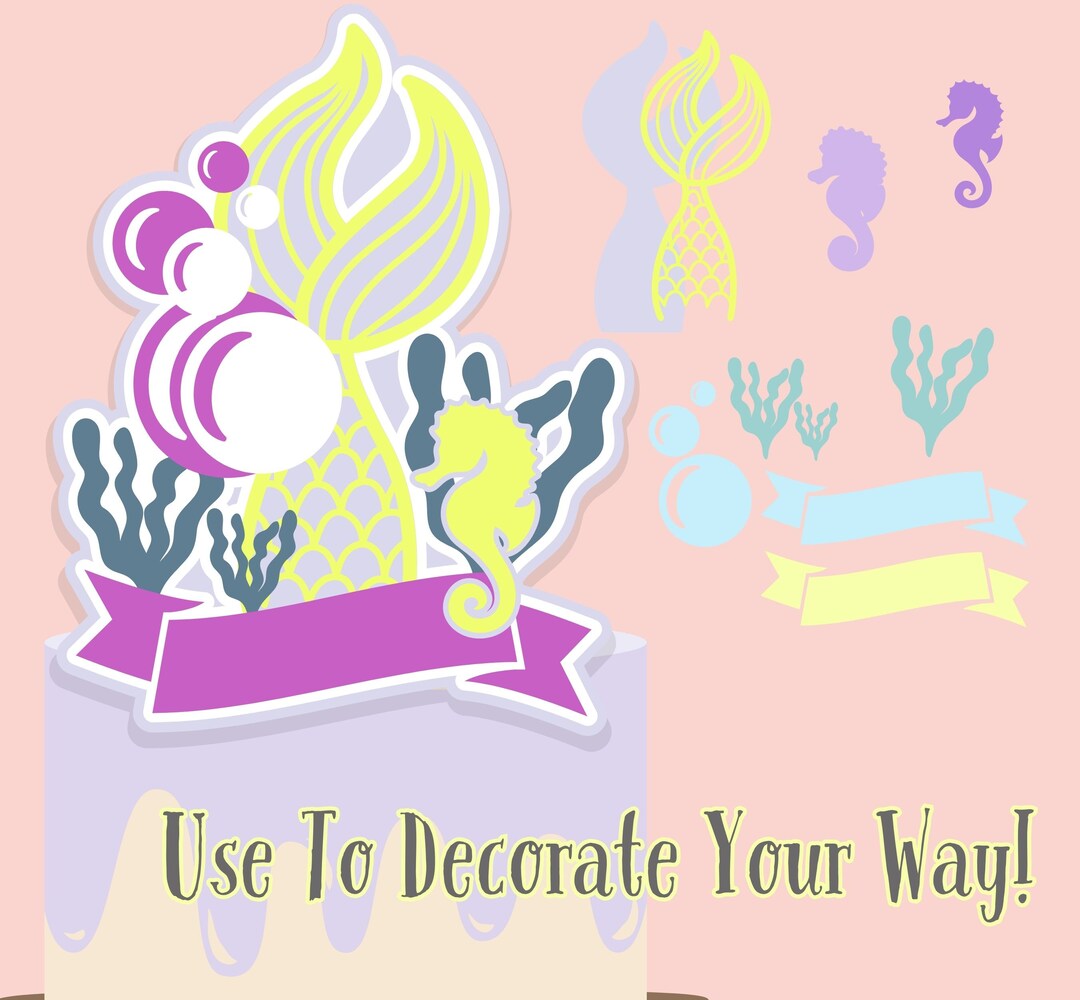 Mermaid Princess Birthday SVG Cake Topper Clipart Bundle - Etsy