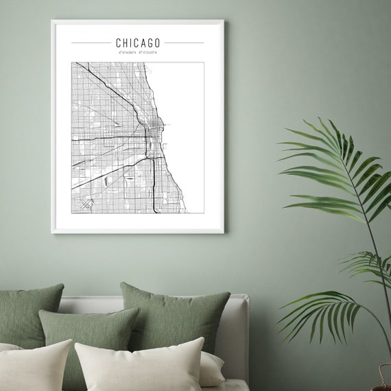 Chicago City Map Printable Wall Art. Chicago Map. Modern - Etsy