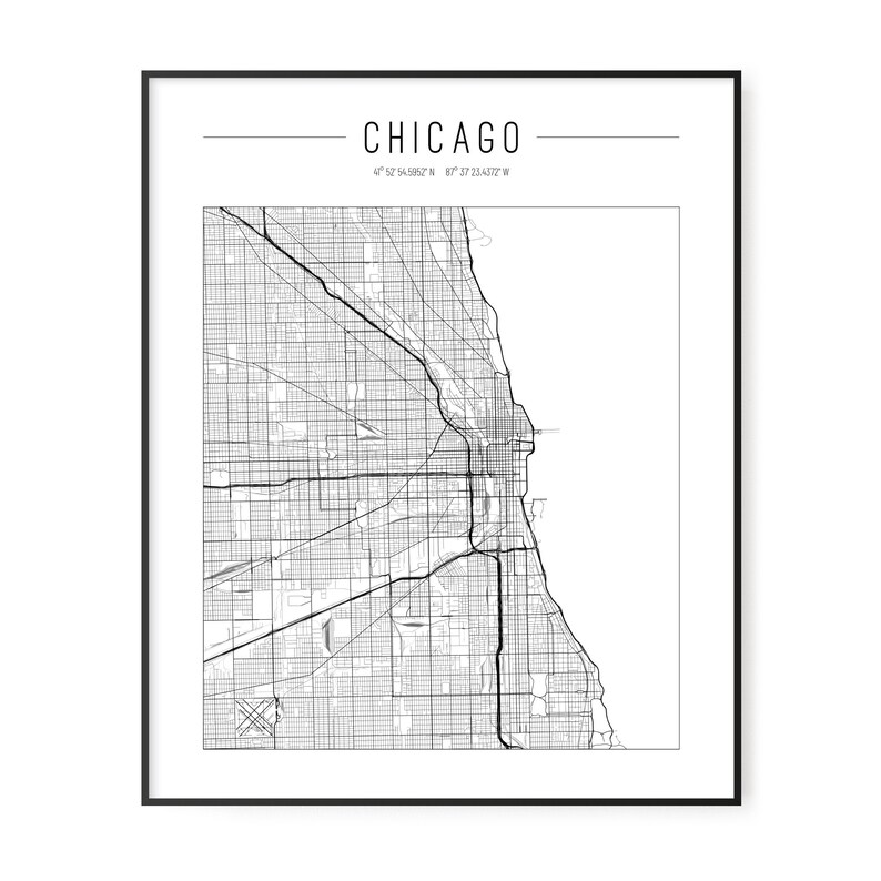 Chicago City Map Printable Wall Art. Chicago Map. Modern Etsy