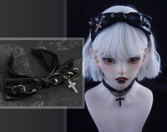 Leather bow hair band / Punk Gothic pleats Headbands / Hair Accessories