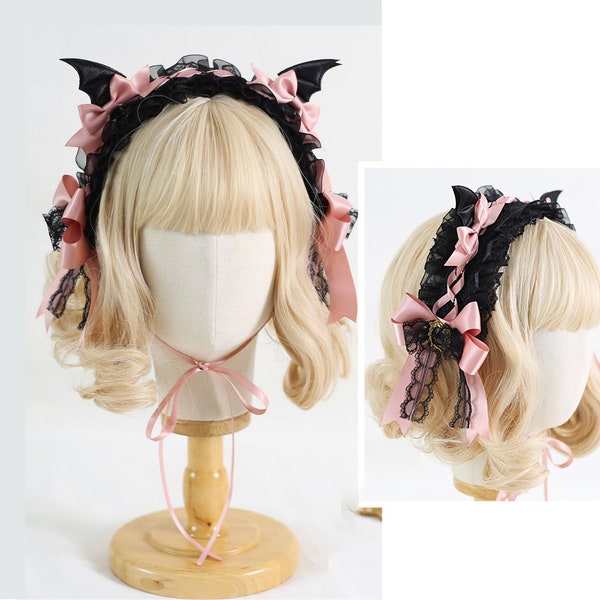 Serre-tête Diable ailes gothiques Lolita, épingle à cheveux, couvre-chef d'halloween, accessoires pour cheveux avec noeud, accessoires pour cheveux pour filles.