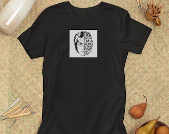 John Lennon Unisex Black Cotton Tshirt - Vintage John Lennon Imagine Lyrics Shirt - Printed John Lennon - Lennon Gift - Cool Rock T-shirts
