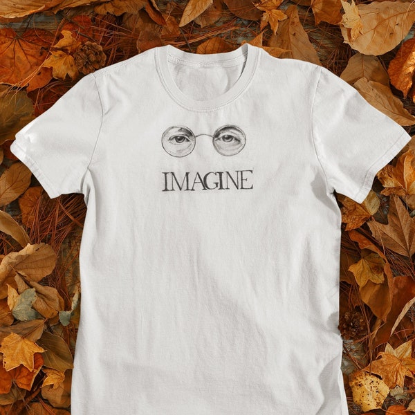 Printed White Cotton John Lennon Shirt - Vintage John Lennon Imagine Shirt - Unisex John Lennon Glasses T-shirt - Cool Rock T-shirts
