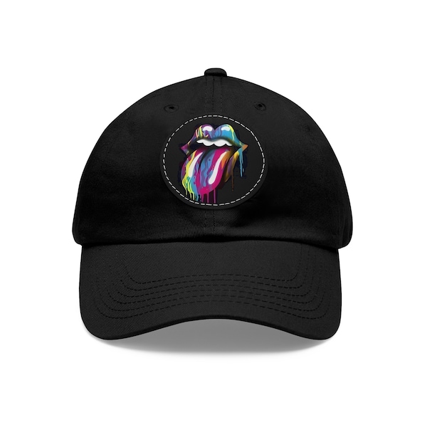 Unique Rolling Stones Tongue Lips Baseball Cap - Rolling Stones Gift - Handmade Tongue Lips Dad Cap - Leather Patch Cap -  Cool Rock Tshirts