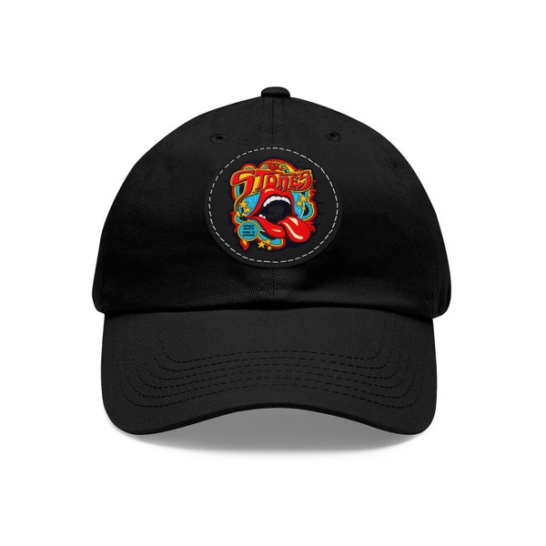 Rolling Stones Some Girls Tongue Baseball Cap - Rolling Stones Gift - Tongue Lips Ball Cap - Leather Patch Dad Cap - Cool Rock Tshirts