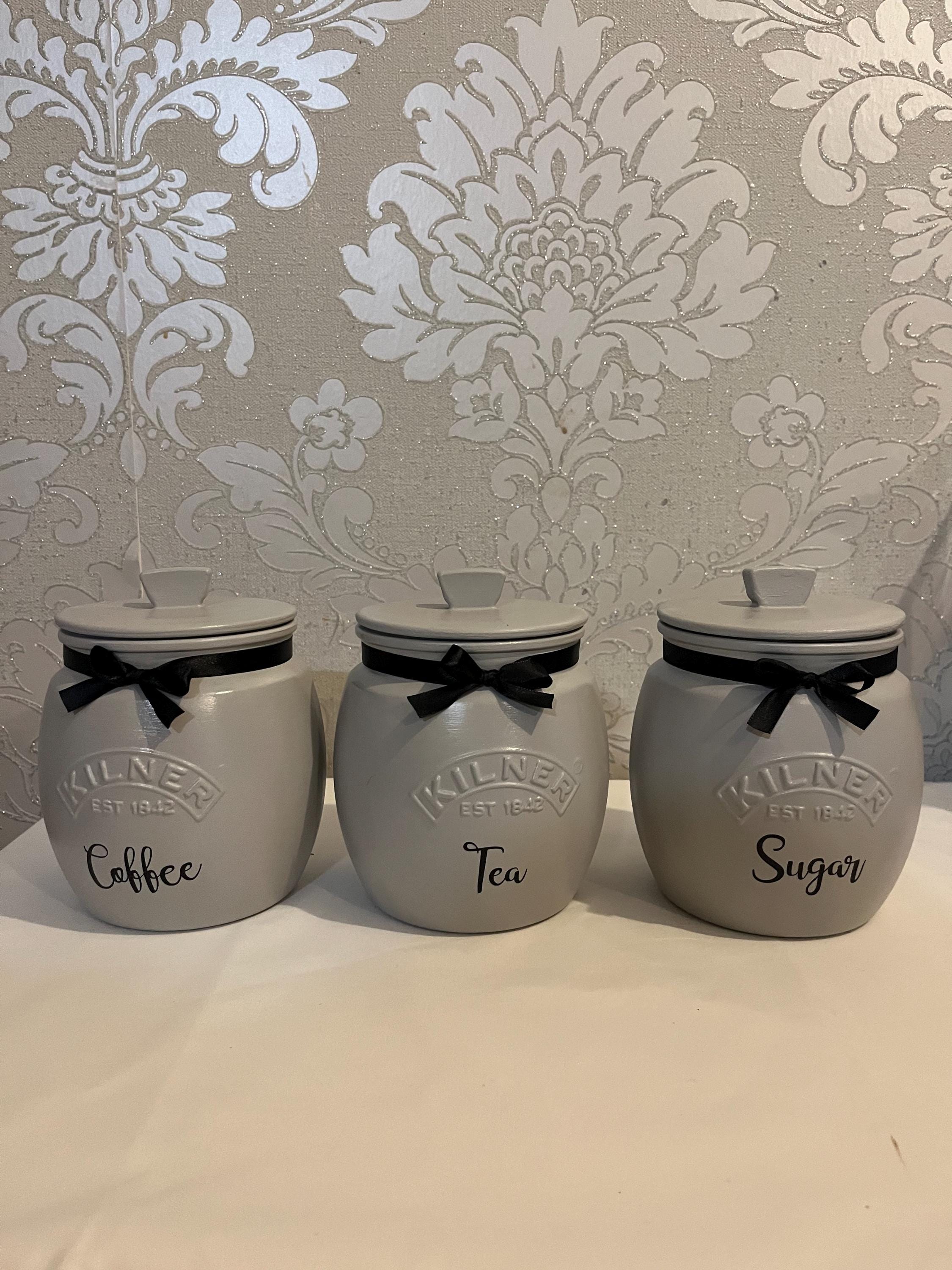 Kilner Tea Coffee Sugar Biscuits Utensils Gray Black Set