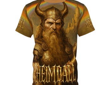 Heimdall(Son of Odin), Norse Mythology Unisex Tee, Gjallarhorn, European Pride Shirt, Scandinavian Religion Top, Golden style, Himinbjörg,
