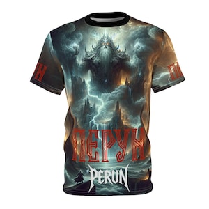 Perun God of Thunder Unisex Tee Shirt, Slavic Mythology Unisex Cut Sew Tee, Thunder Deity Tshirt, Mythical Thunderstorm Shirt, Lightning