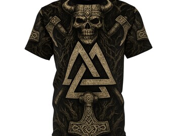 Camiseta com simbolismo viking nórdico | Arte brutal de heavy metal escandinavo