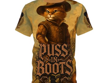 Camiseta Gato de Botas | Design inspirado no folclore europeu de contos de fadas, história italiana, contação de histórias francesas, estampa de gatinho